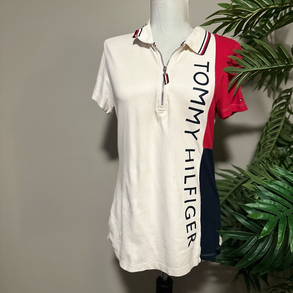 Tommy Hilfiger Women's Short Sleeve Polo - White, Red, and Blue
